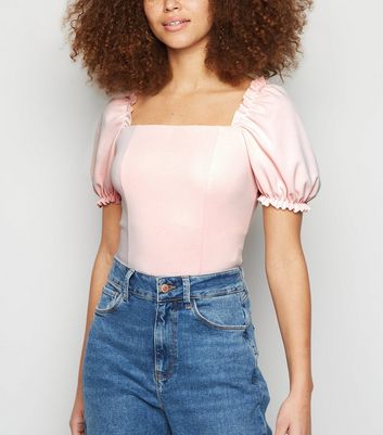 puff sleeve bodysuit pink