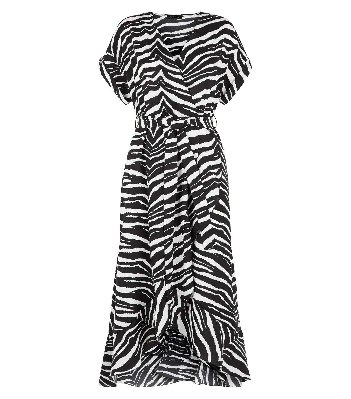 Black Zebra Print Ruffle Midi Dress Image 4