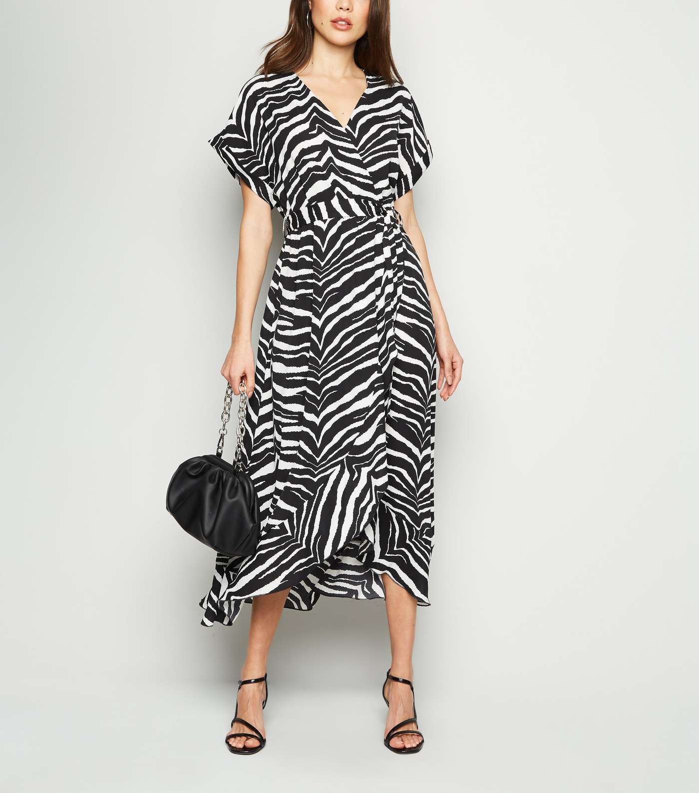 Black Zebra Print Ruffle Midi Dress Image 2