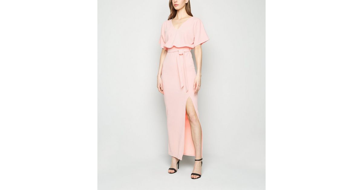 Pale Pink Belted Side Split Maxi Dress | New Look