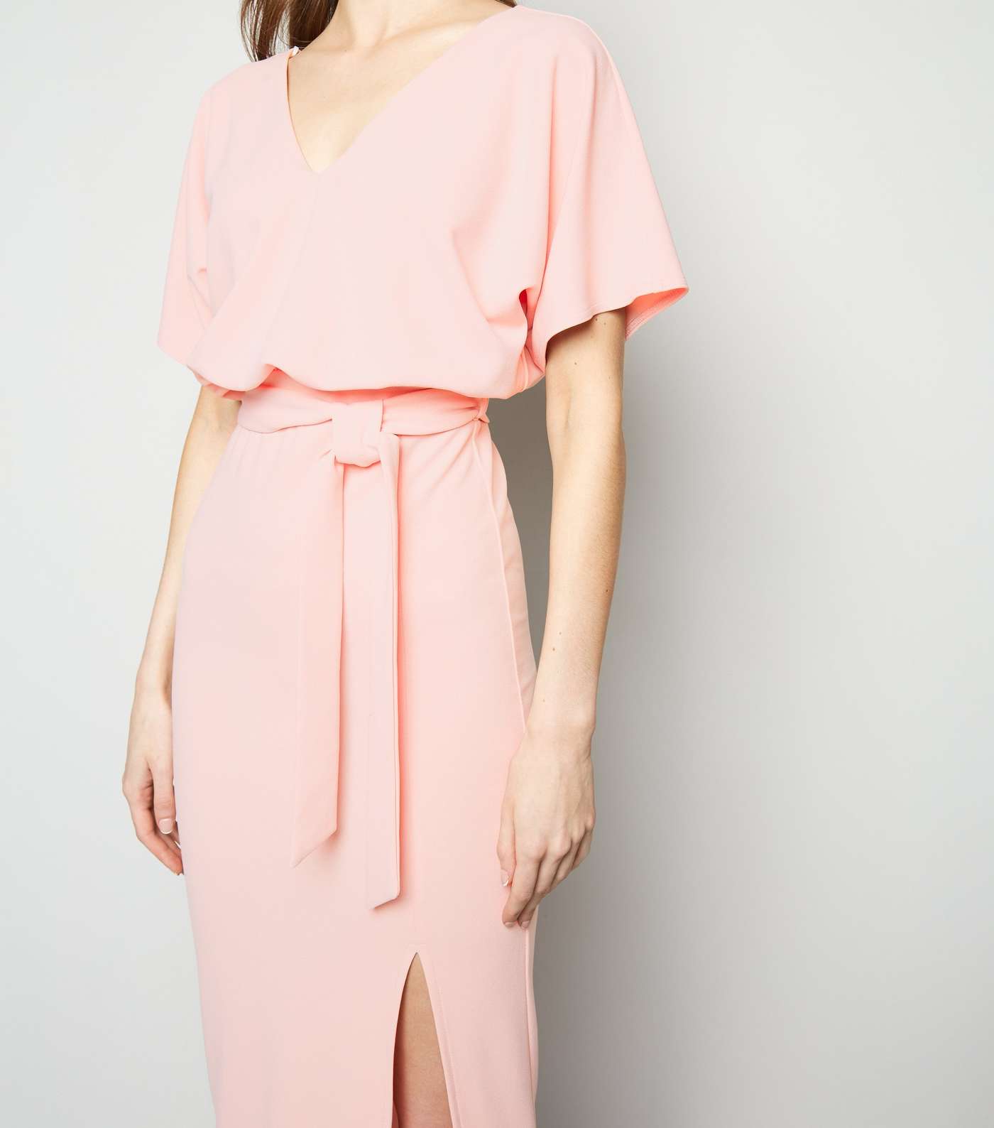 Pale Pink Belted Side Split Maxi Dress Image 3