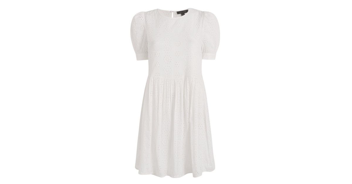 White Broderie Puff Sleeve Smock Dress | New Look