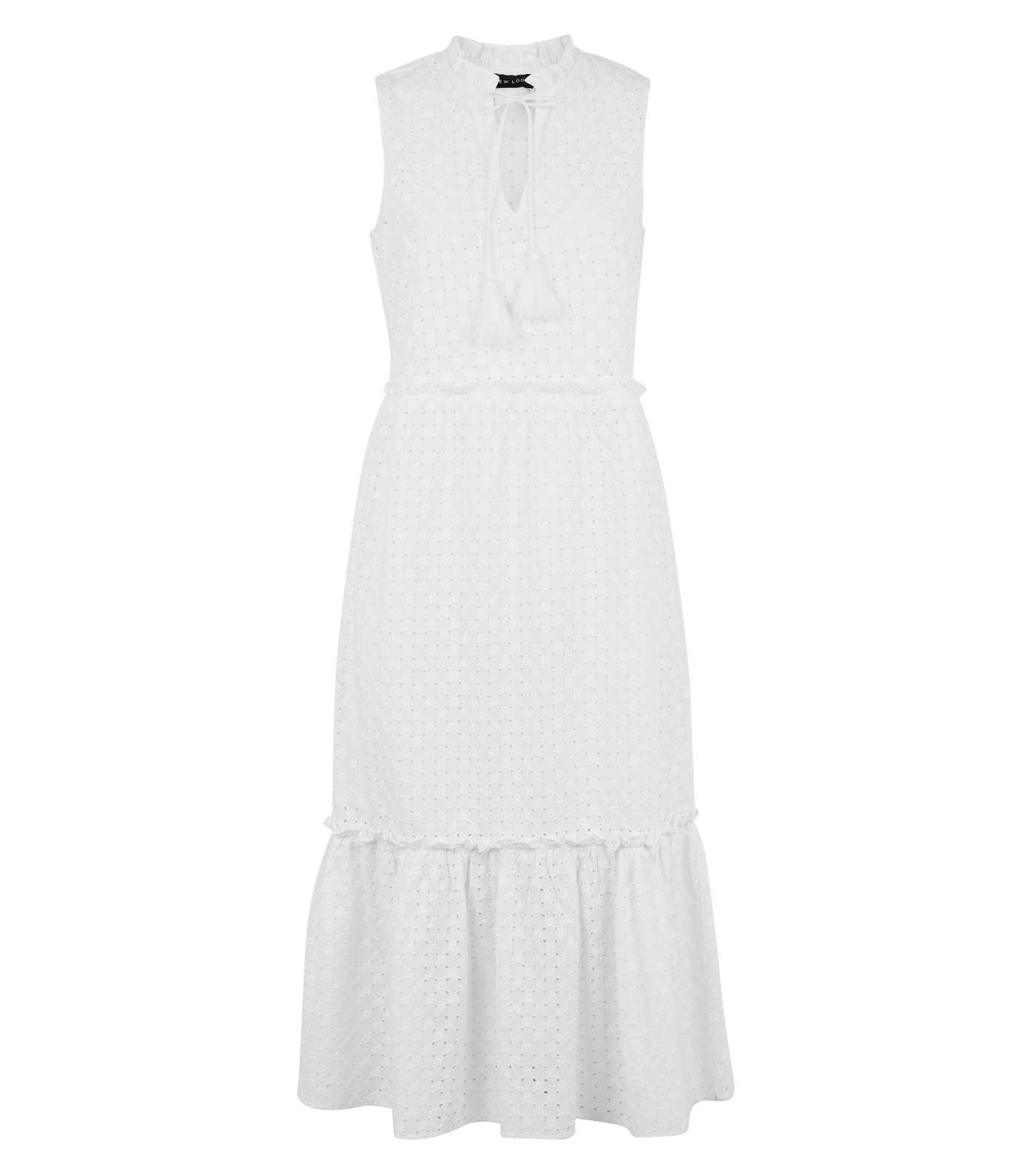 White Broderie Tiered Hem Midi Dress Image 4