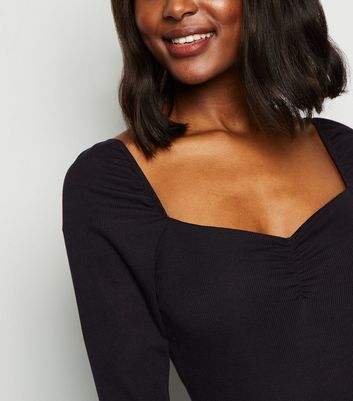 Black Sweetheart Neck Long Sleeve 