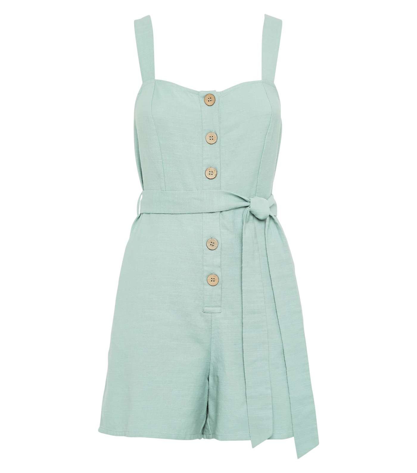 Light Green Button Front Tie Playsuit Image 4