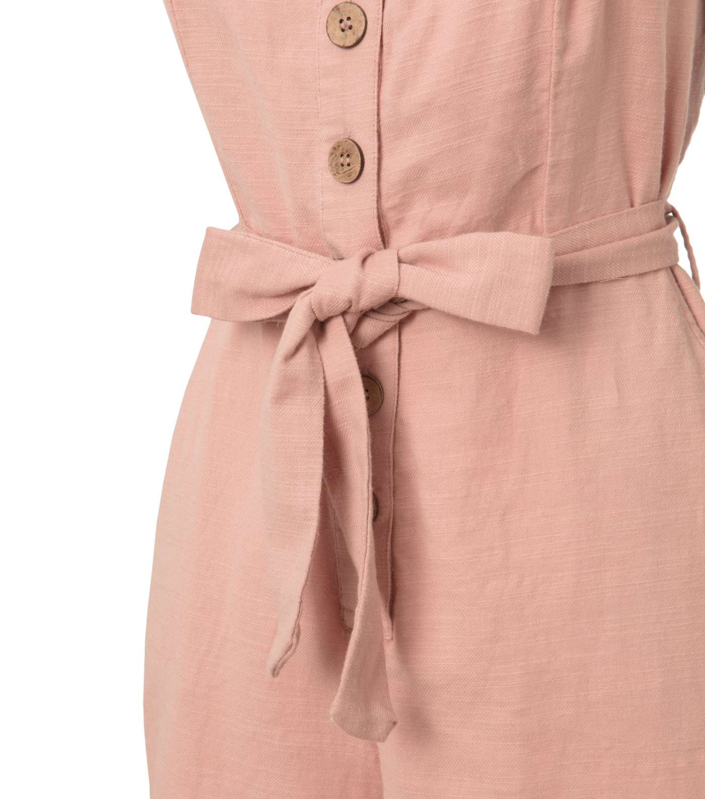 Pale Pink Button Front Tie Playsuit Image 3
