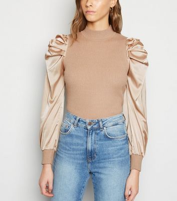 Satin Sleeve High Neck Jumper 