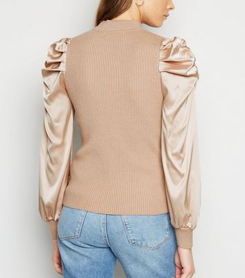 Satin Sleeve High Neck Jumper 