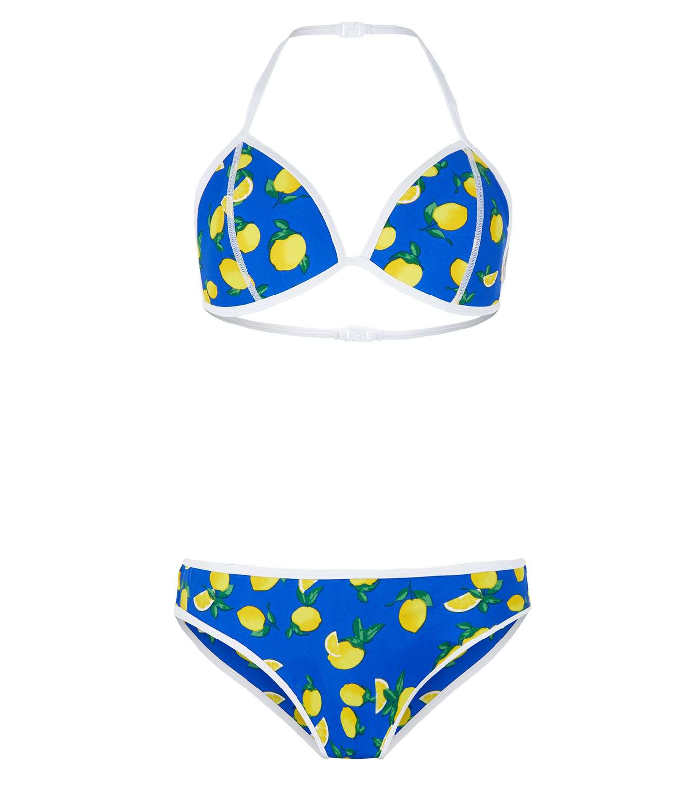 Girls Blue Lemon Print Scuba Bikini Set