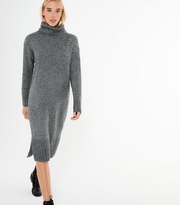 Image of Dark Grey Roll Neck Jumper Dress New Look