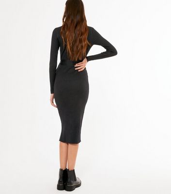 black knit midi dress long sleeve