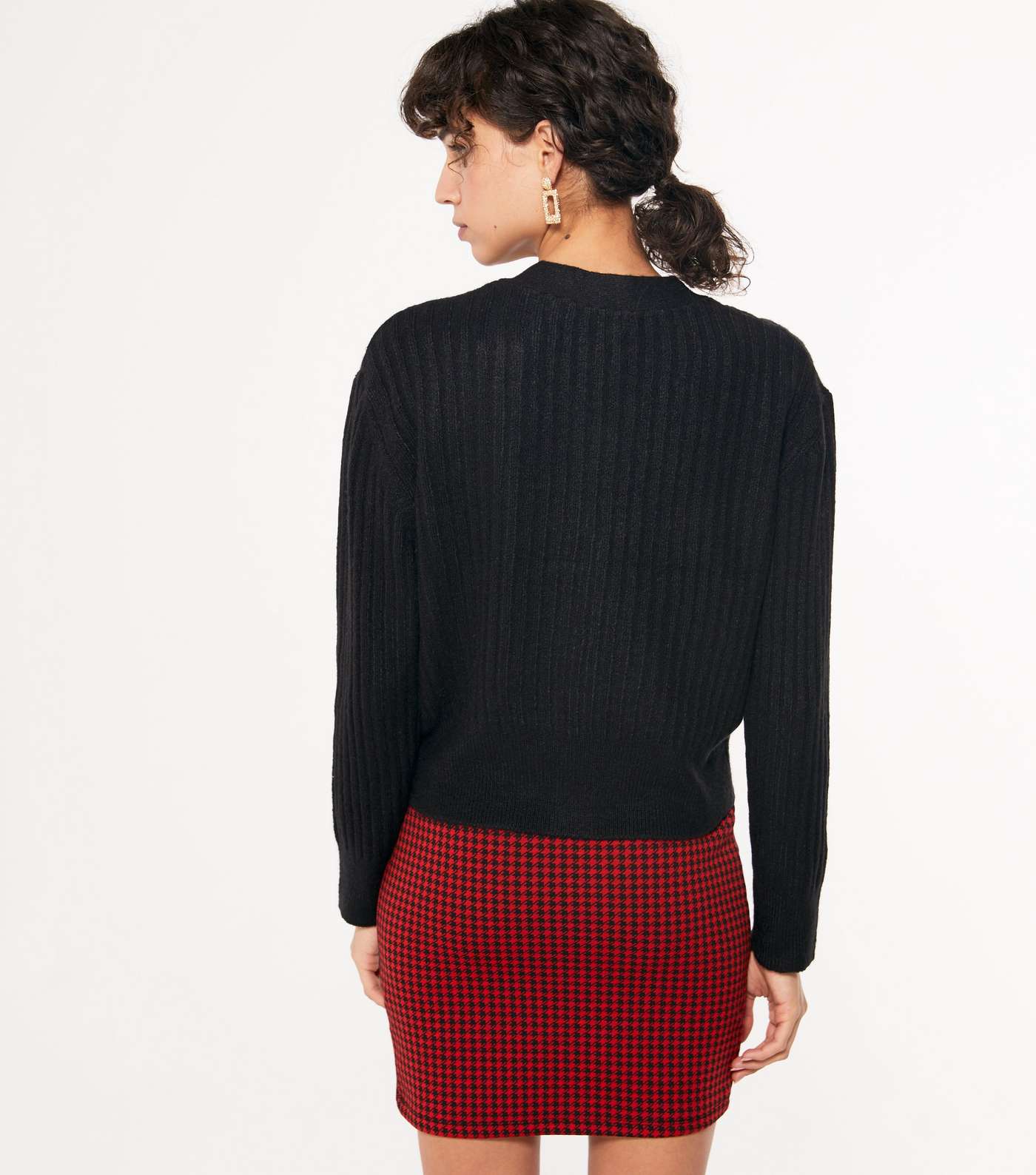 Black Ribbed Knit Button Up Cardigan Image 4