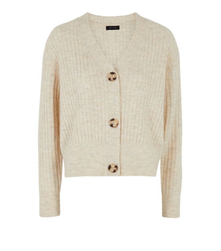 Cream Ribbed Knit Button Up Cardigan | New Look