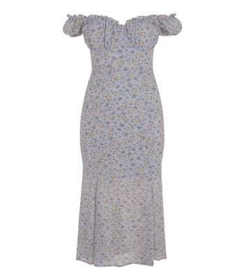 Image of Urban Bliss Pale Blue Floral Bardot Midi Dress New Look