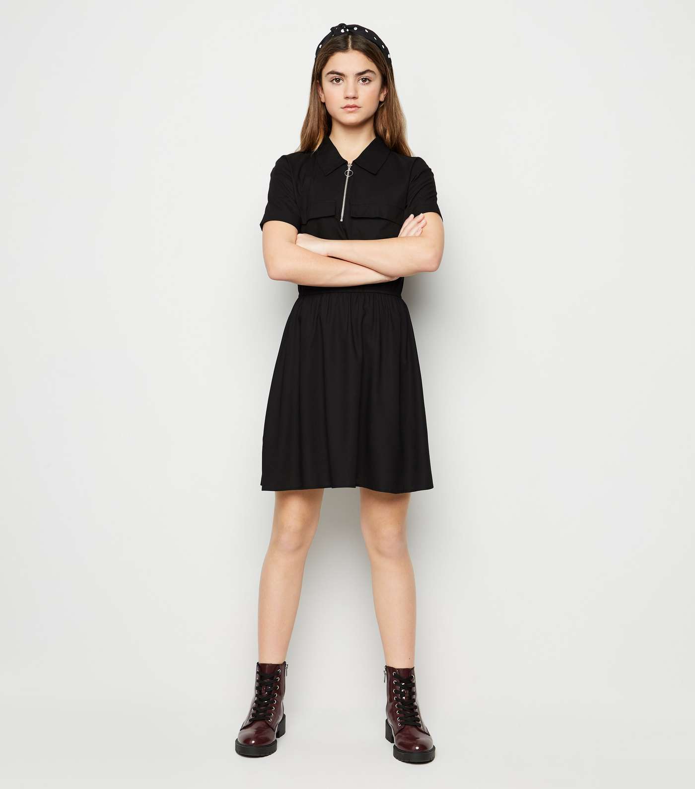 Girls Black Utility Shirt Dress Image 2