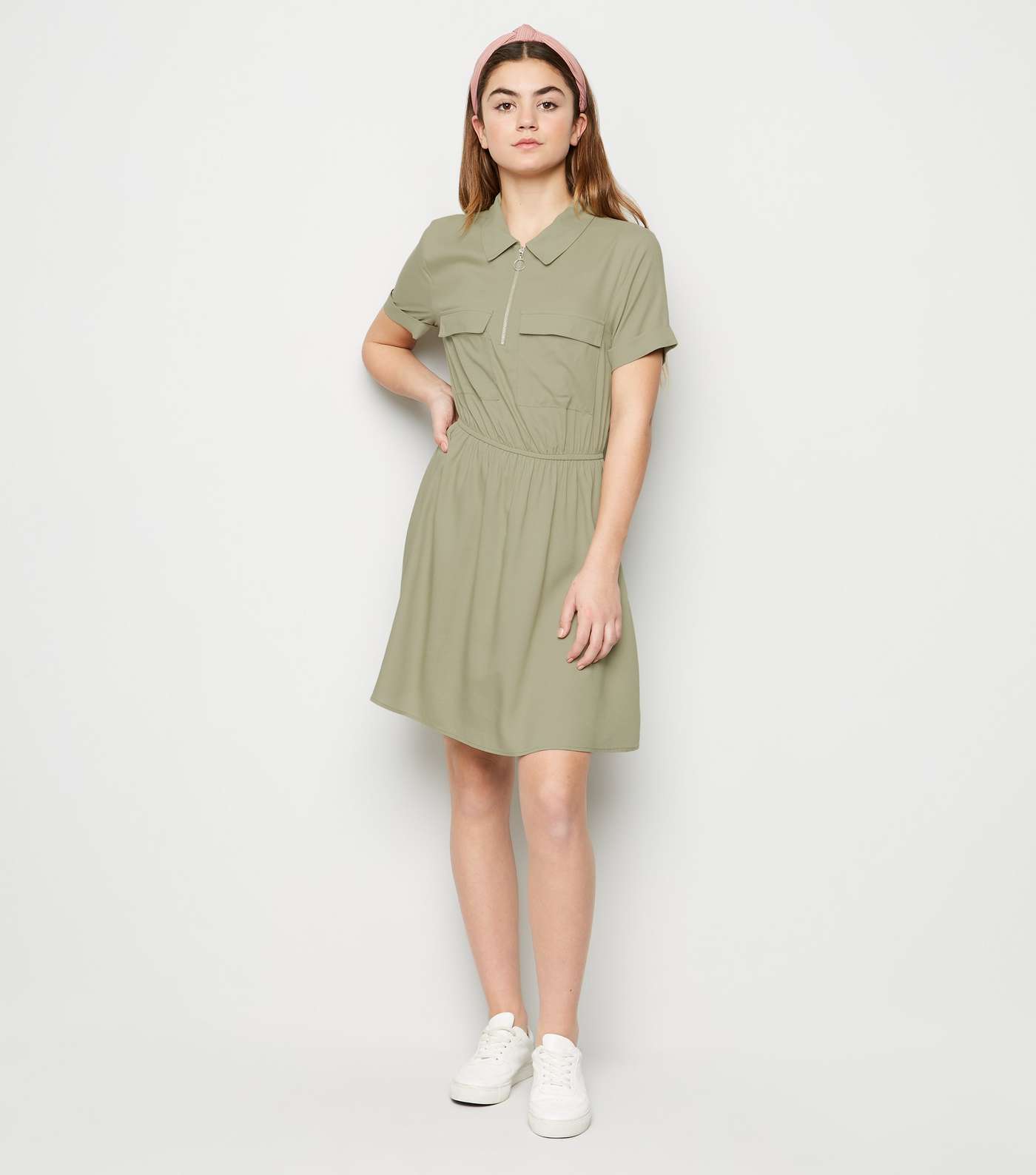 Girls Khaki Utility Shirt Dress Image 2