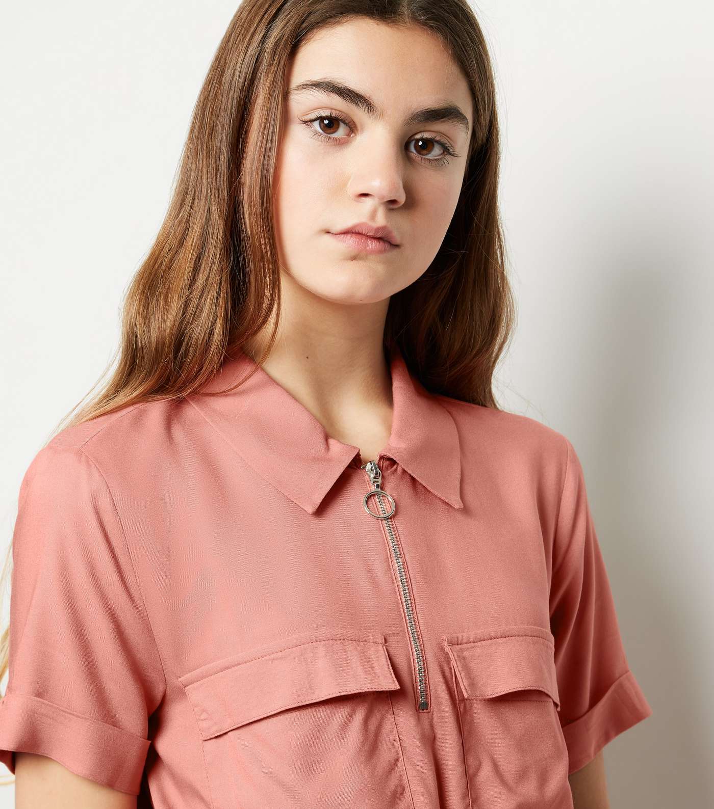 Girls Deep Pink Utility Shirt Dress Image 5
