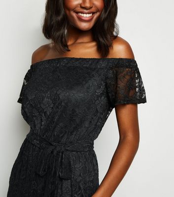 Image of Mela Black Lace Bardot Jumpsuit New Look