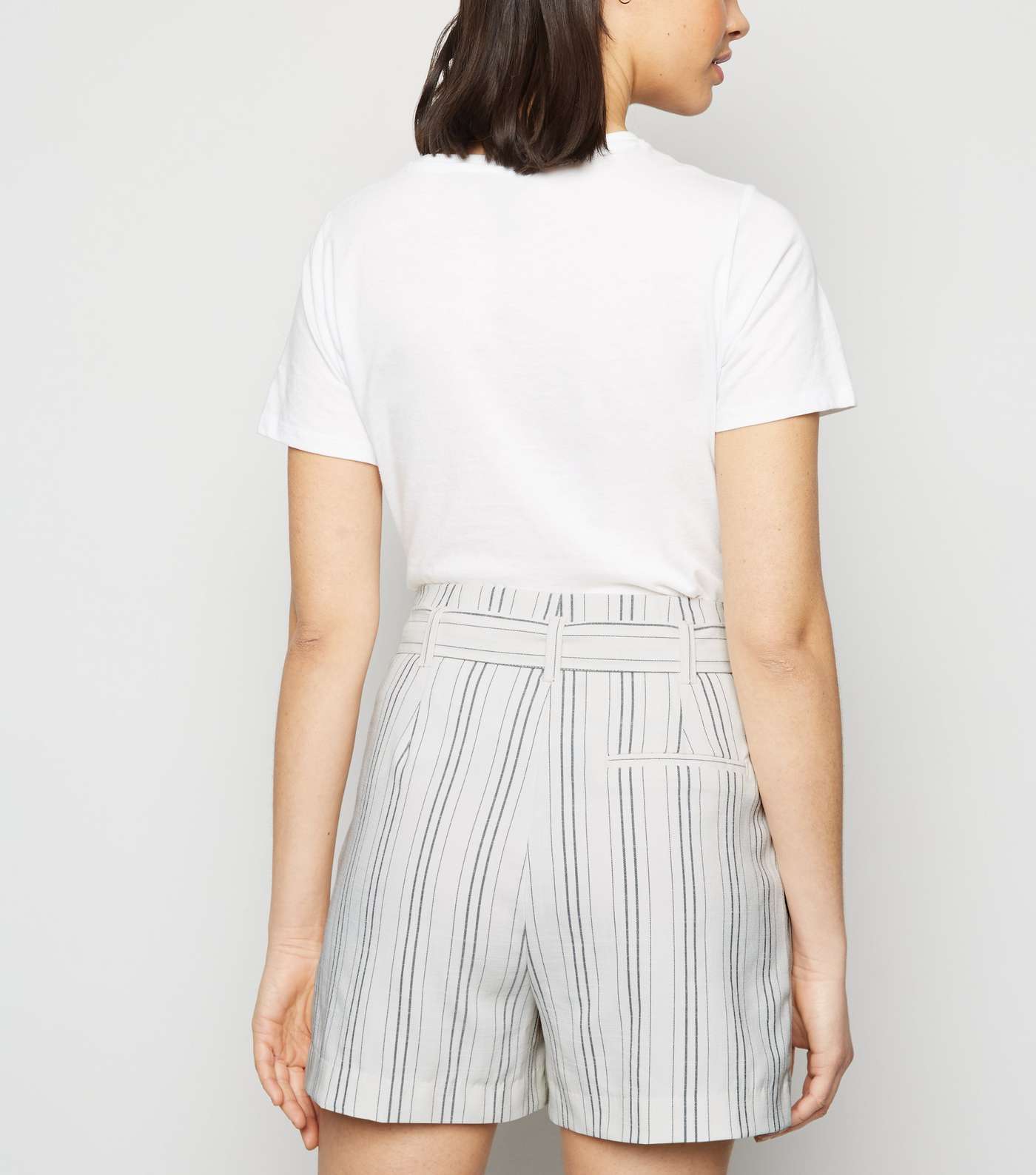 Off White Stripe Linen Look Belted Shorts  Image 3