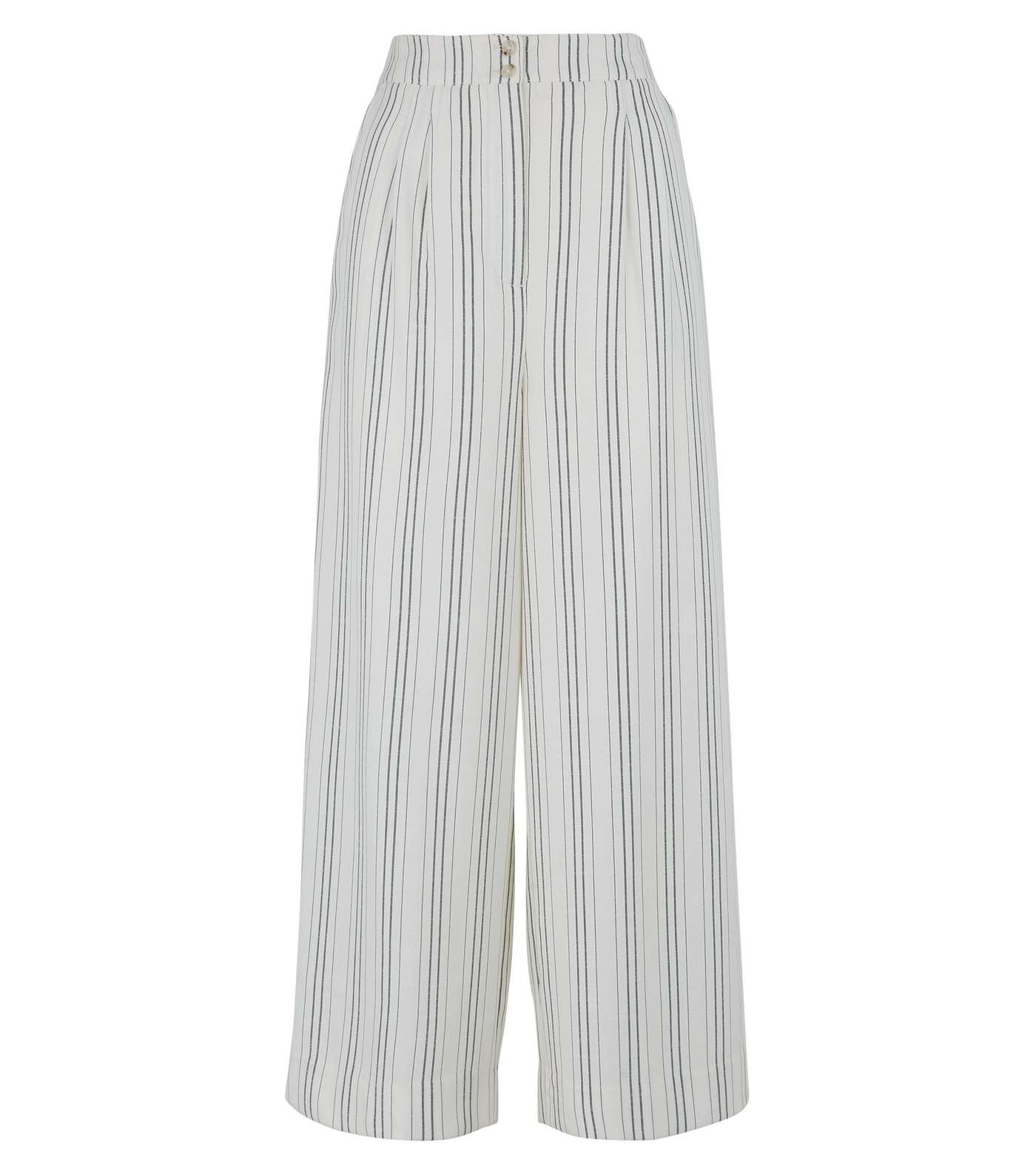 White Stripe Linen Look Crop Trousers Image 4