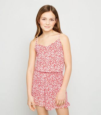 red ditsy playsuit