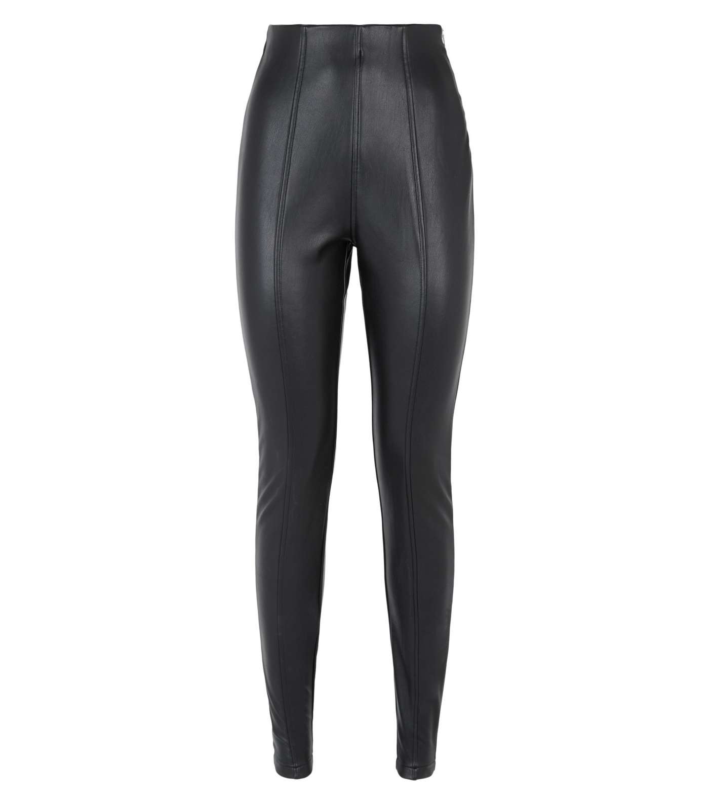 Tall Black Coated Leather-Look Zip Leggings Image 4