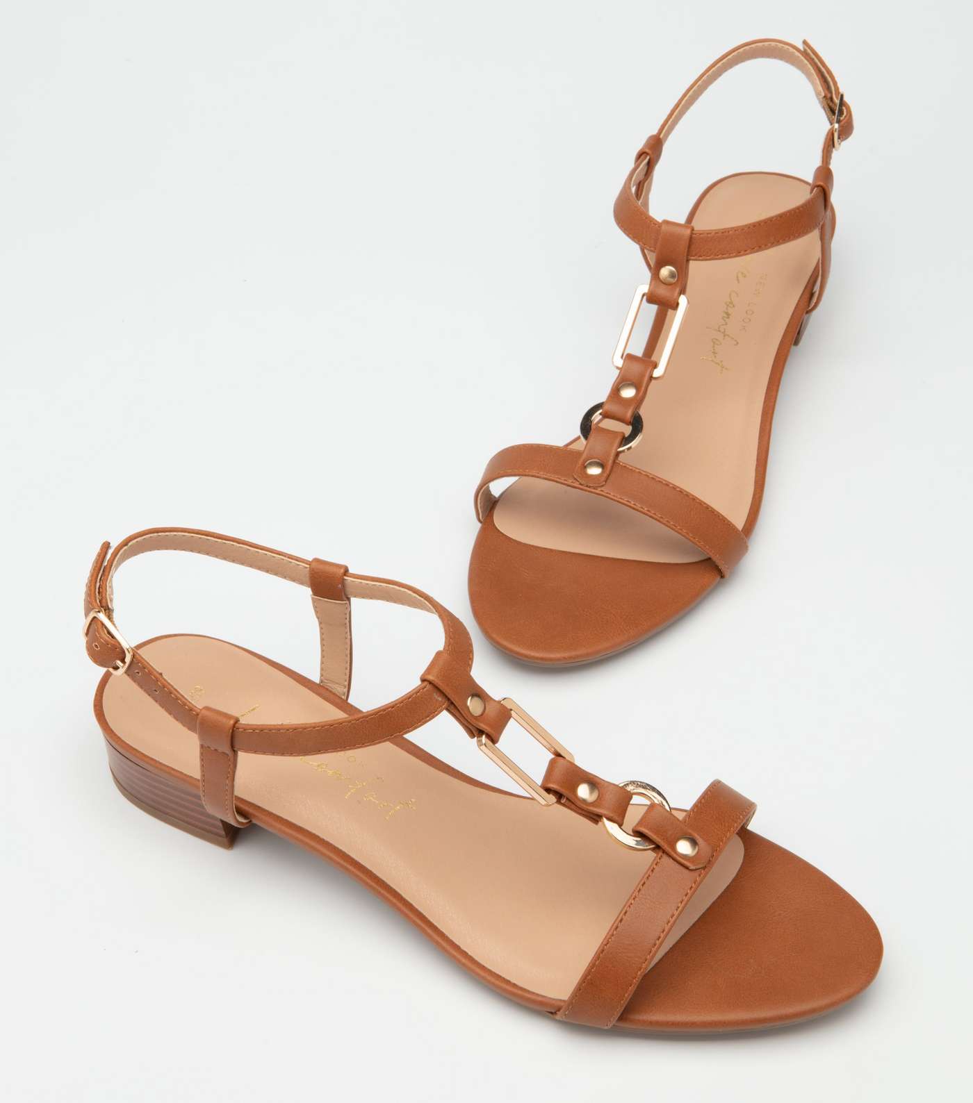 Tan Leather-Look Metal Strap Sandals Image 2