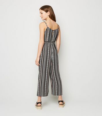 aztec print tie waist jumpsuit