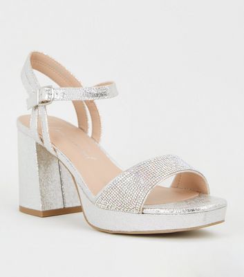 Silver block platform heels sale