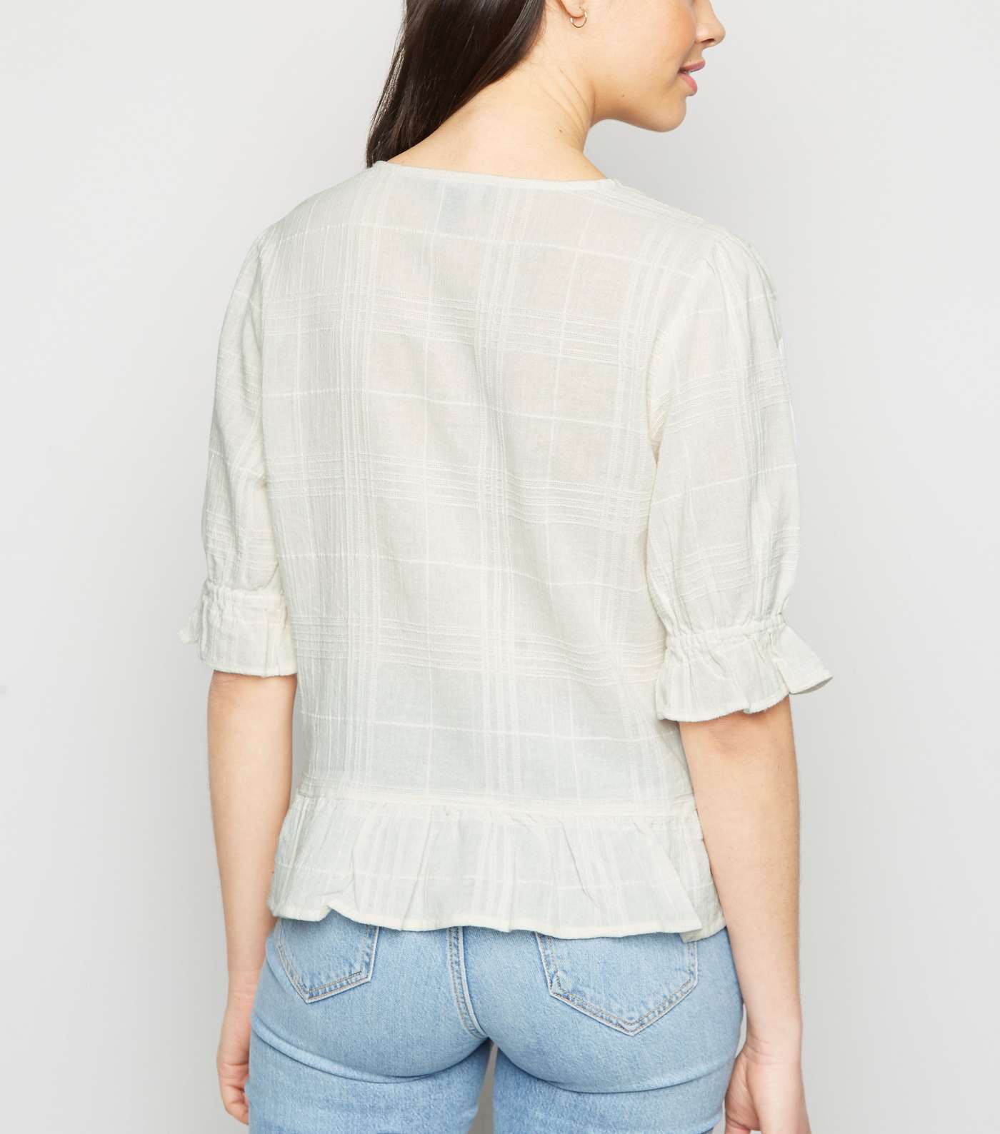Off White Button Up Peplum Top Image 3