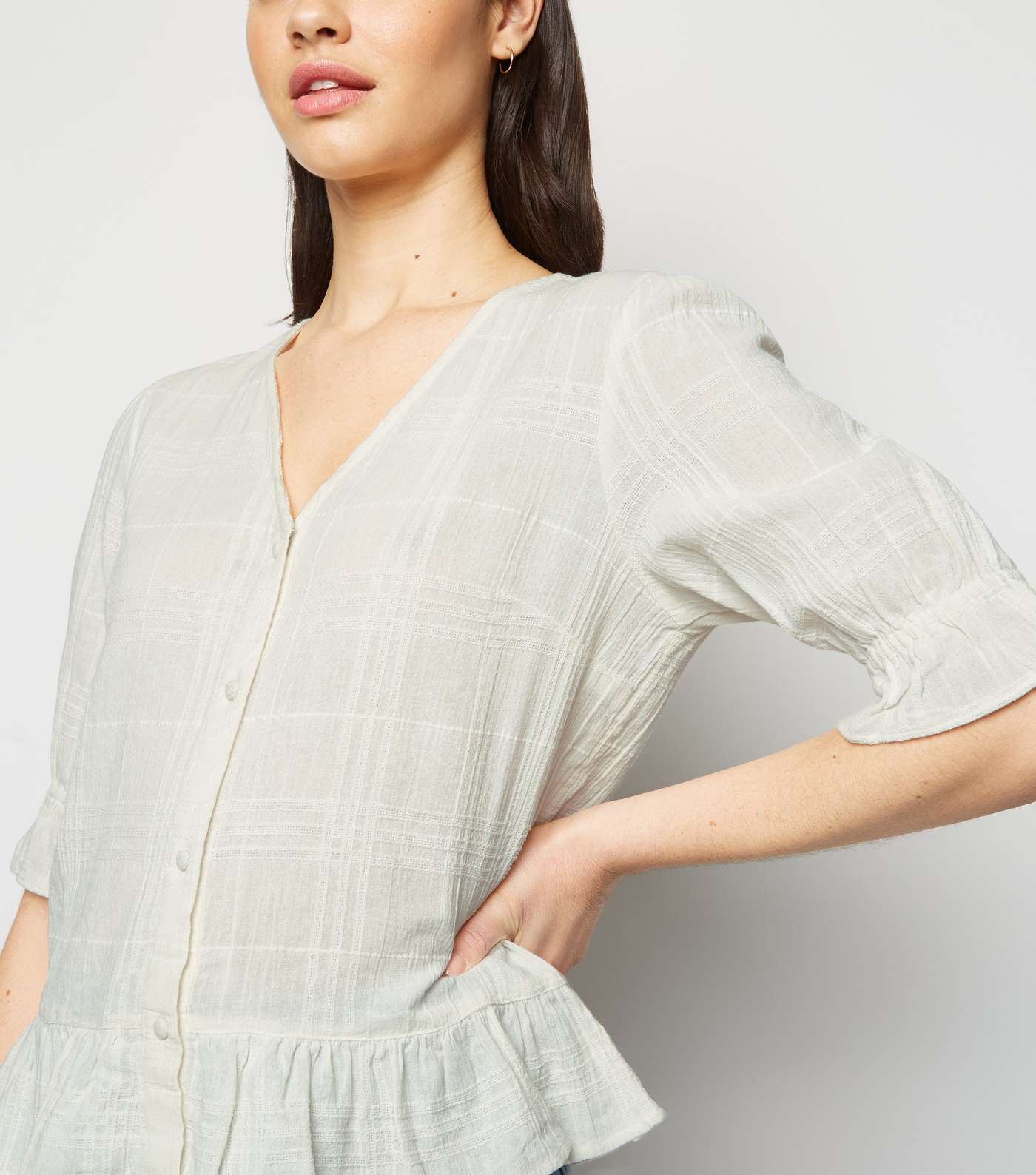 Off White Button Up Peplum Top Image 5