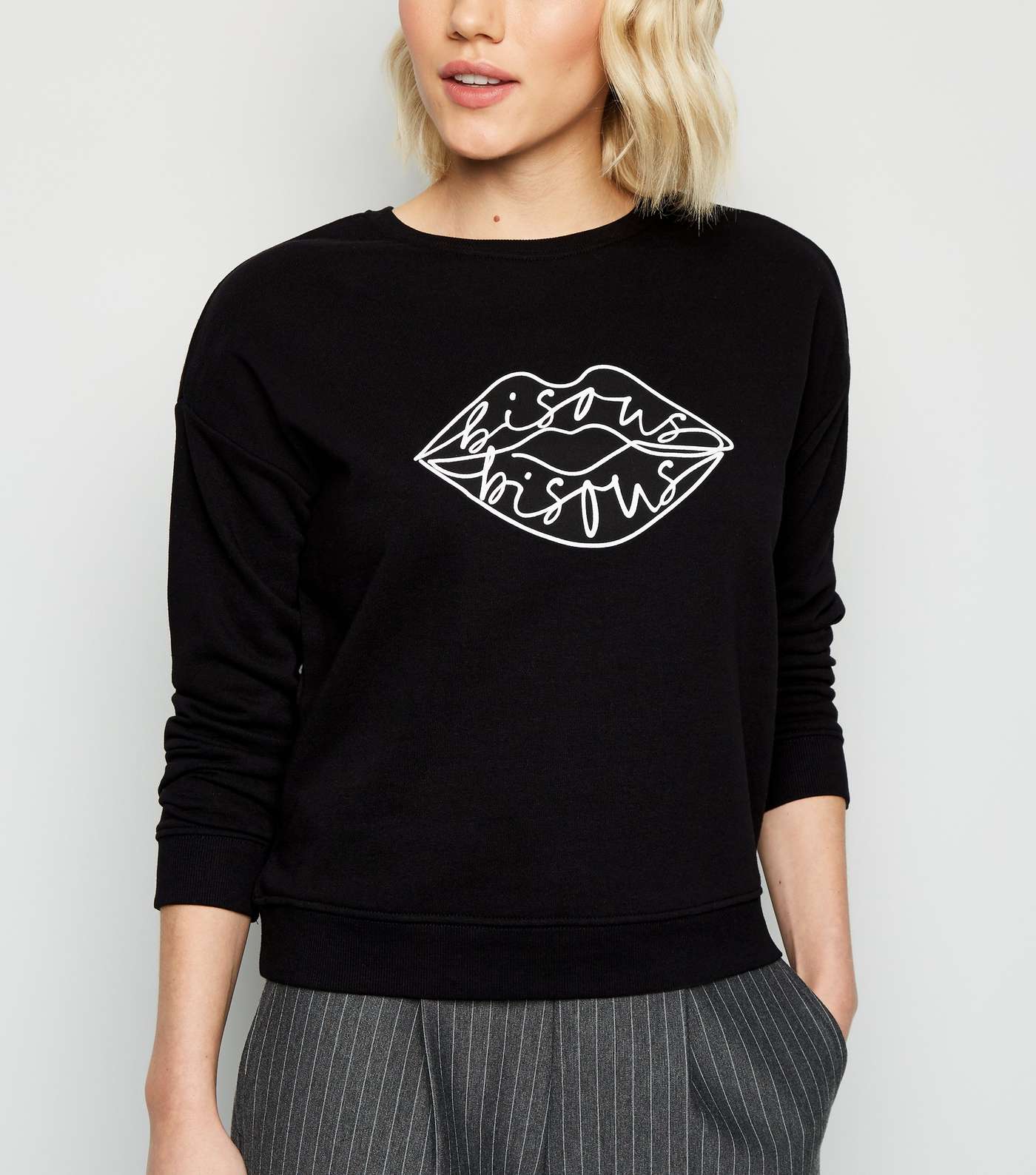 Petite Black Sketch Slogan Sweatshirt
