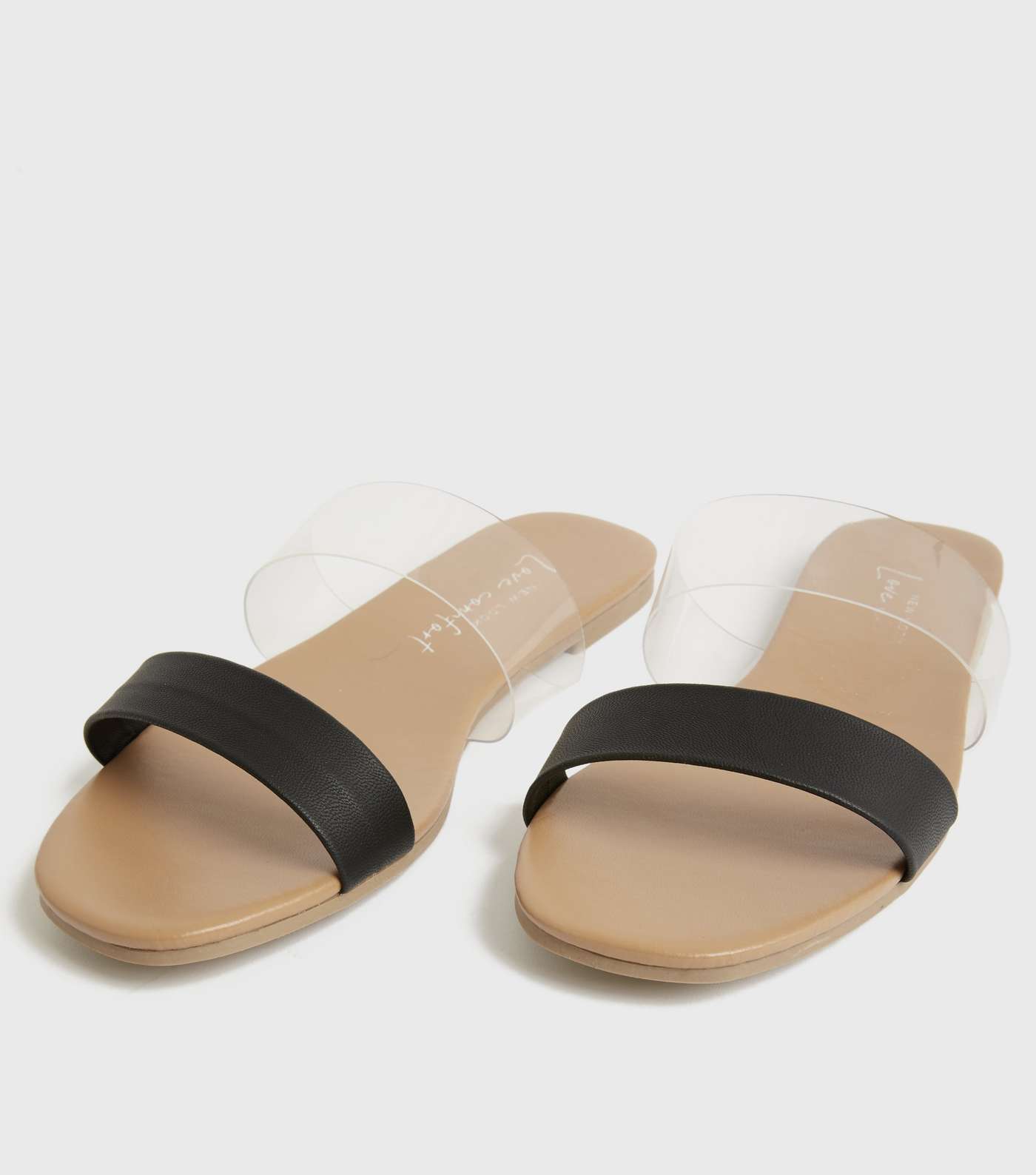 Black Leather-Look and Clear Strap Sliders  Image 3