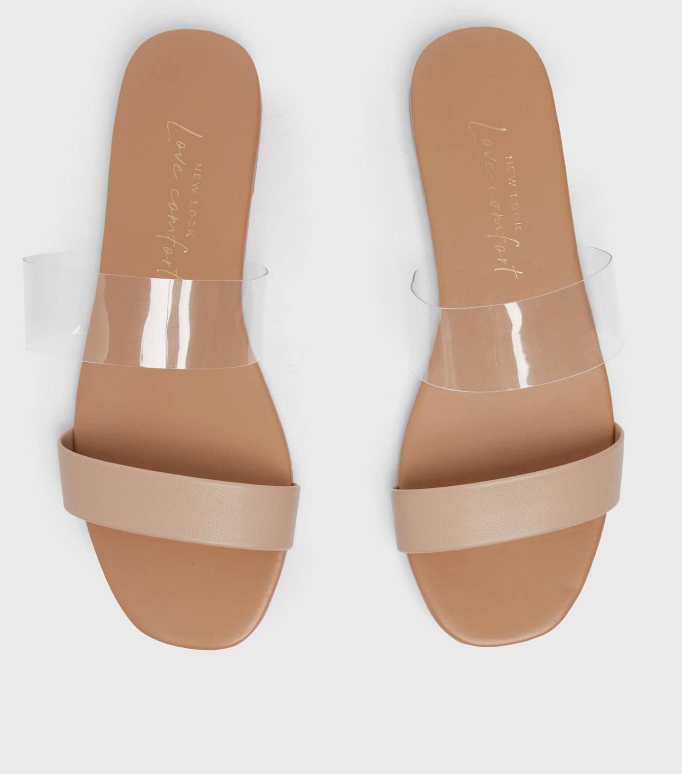 Cream Leather-Look and Clear Strap Sliders 