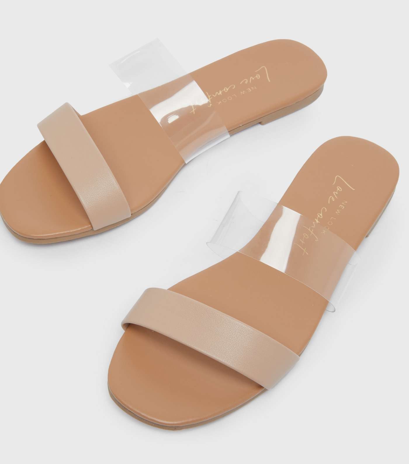 Cream Leather-Look and Clear Strap Sliders  Image 3