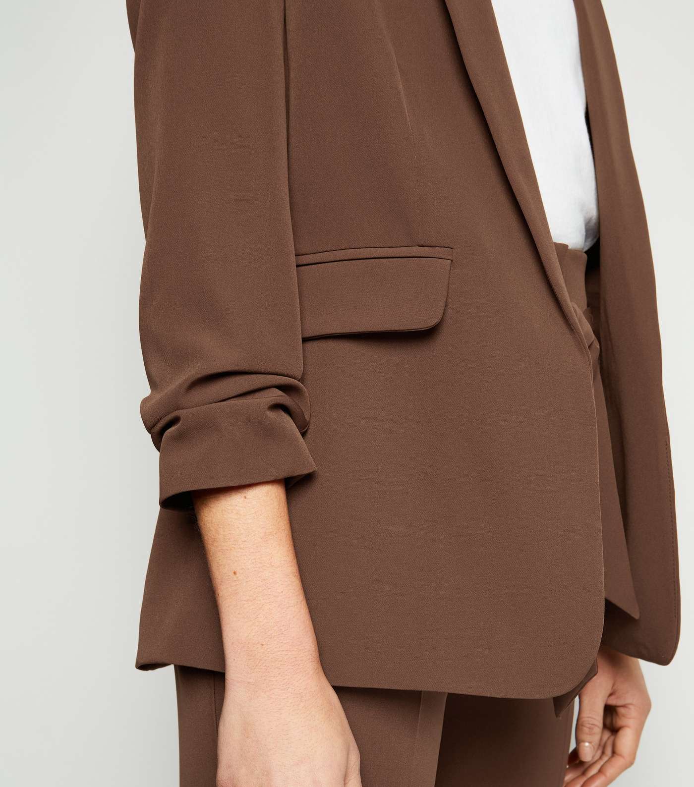 Brown Ruched Sleeve Long Blazer  Image 5