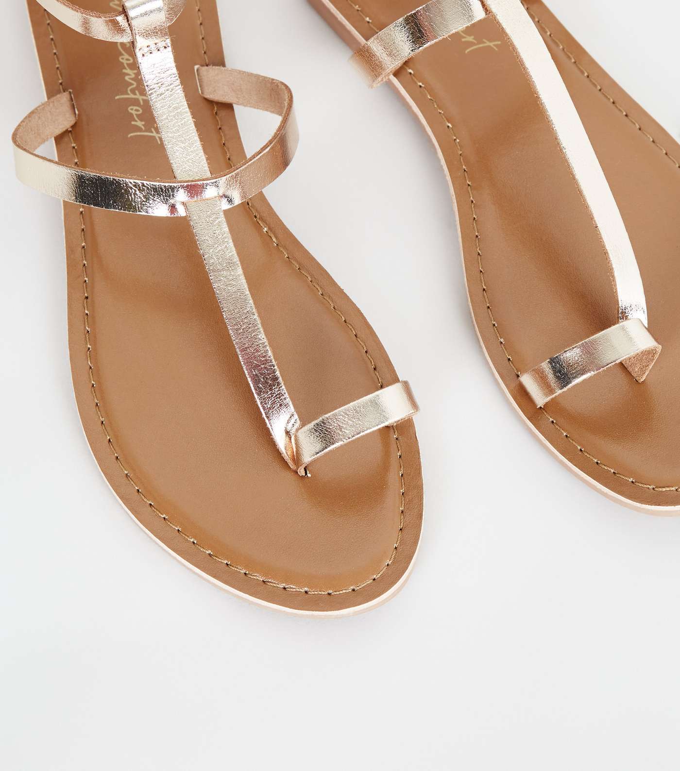 Gold Leather Metallic Toe Loop Sandals Image 4