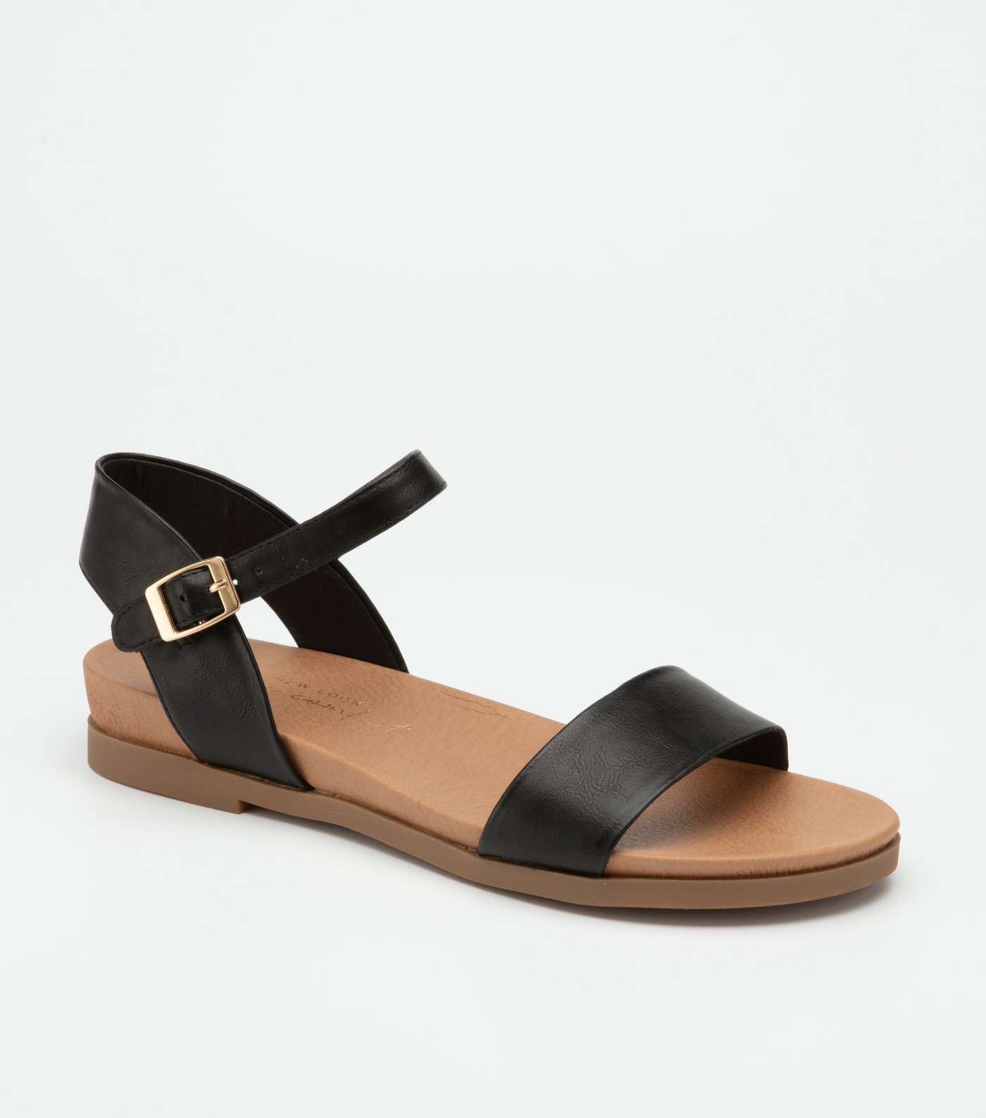 Black Leather-Look Footbed Sandals 