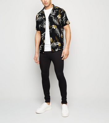 Image of Black Tropical Print Lightweight Shirt New Look