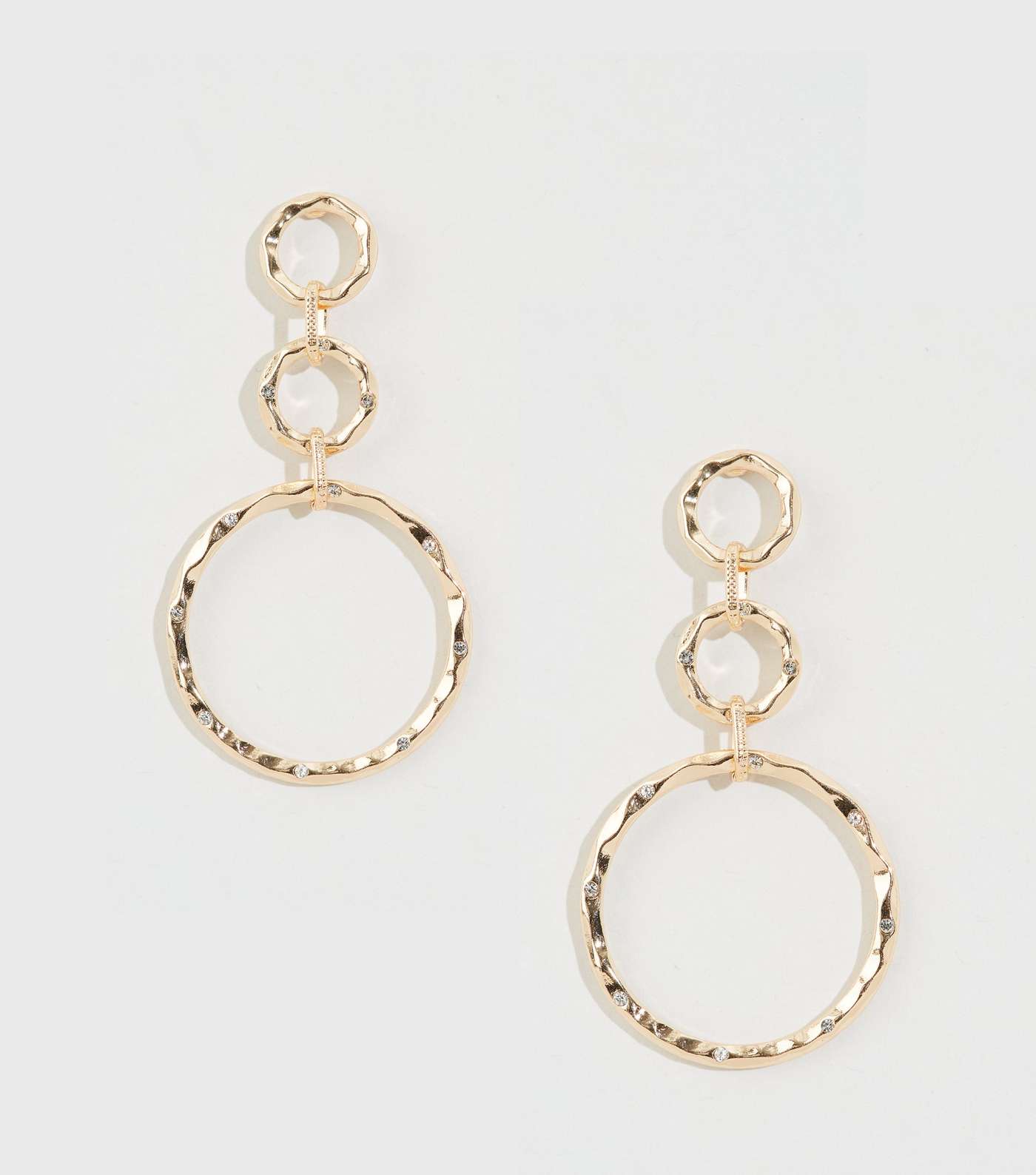 Gold Diamanté Linked Circle Drop Earrings 
