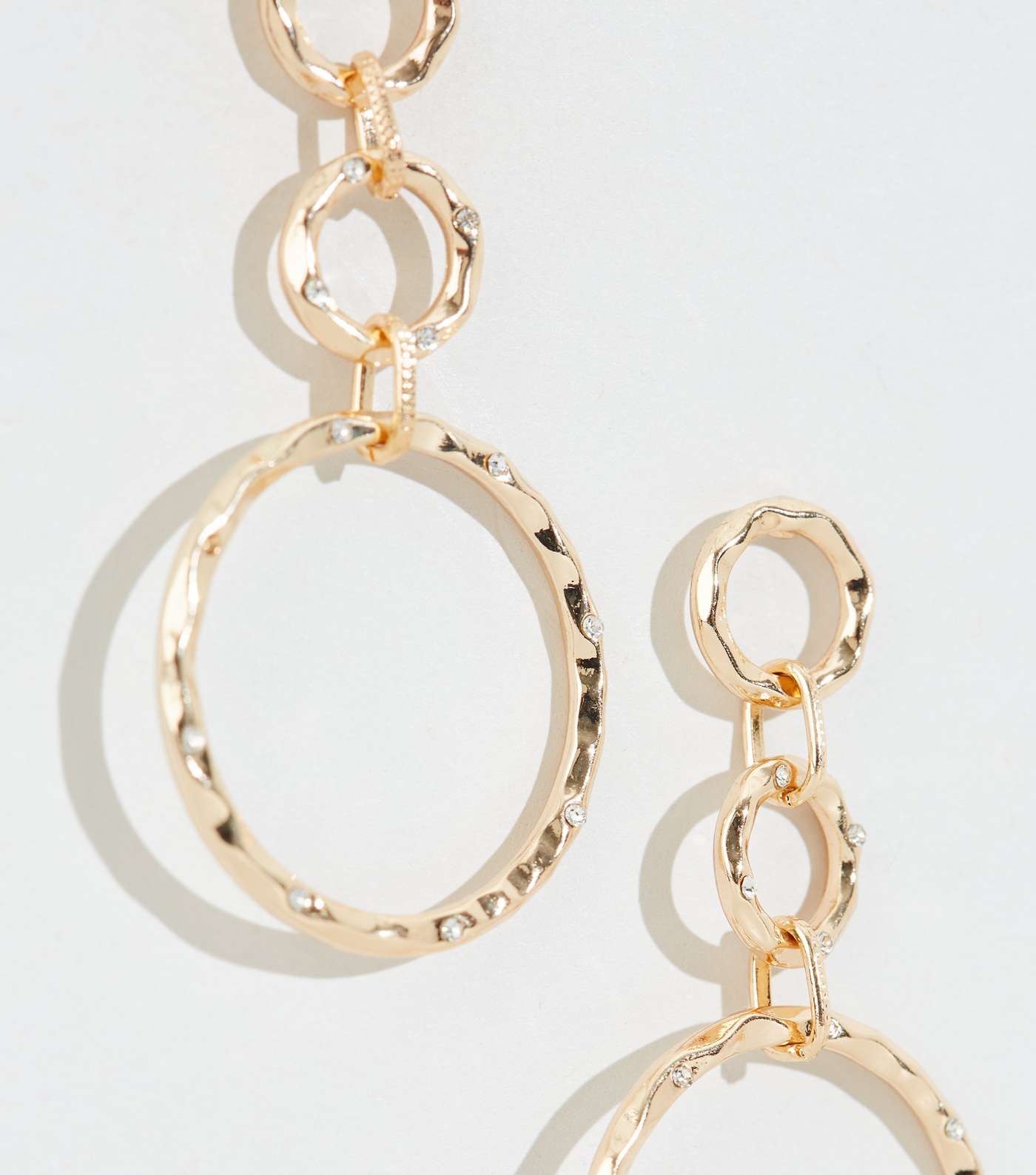 Gold Diamanté Linked Circle Drop Earrings  Image 3