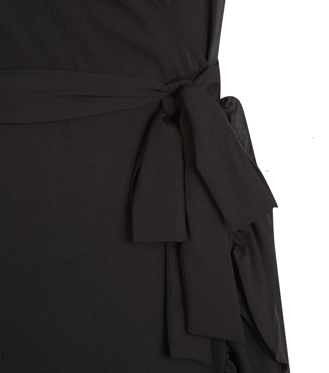 Black V Neck Ruffle Wrap Midi Dress Image 3