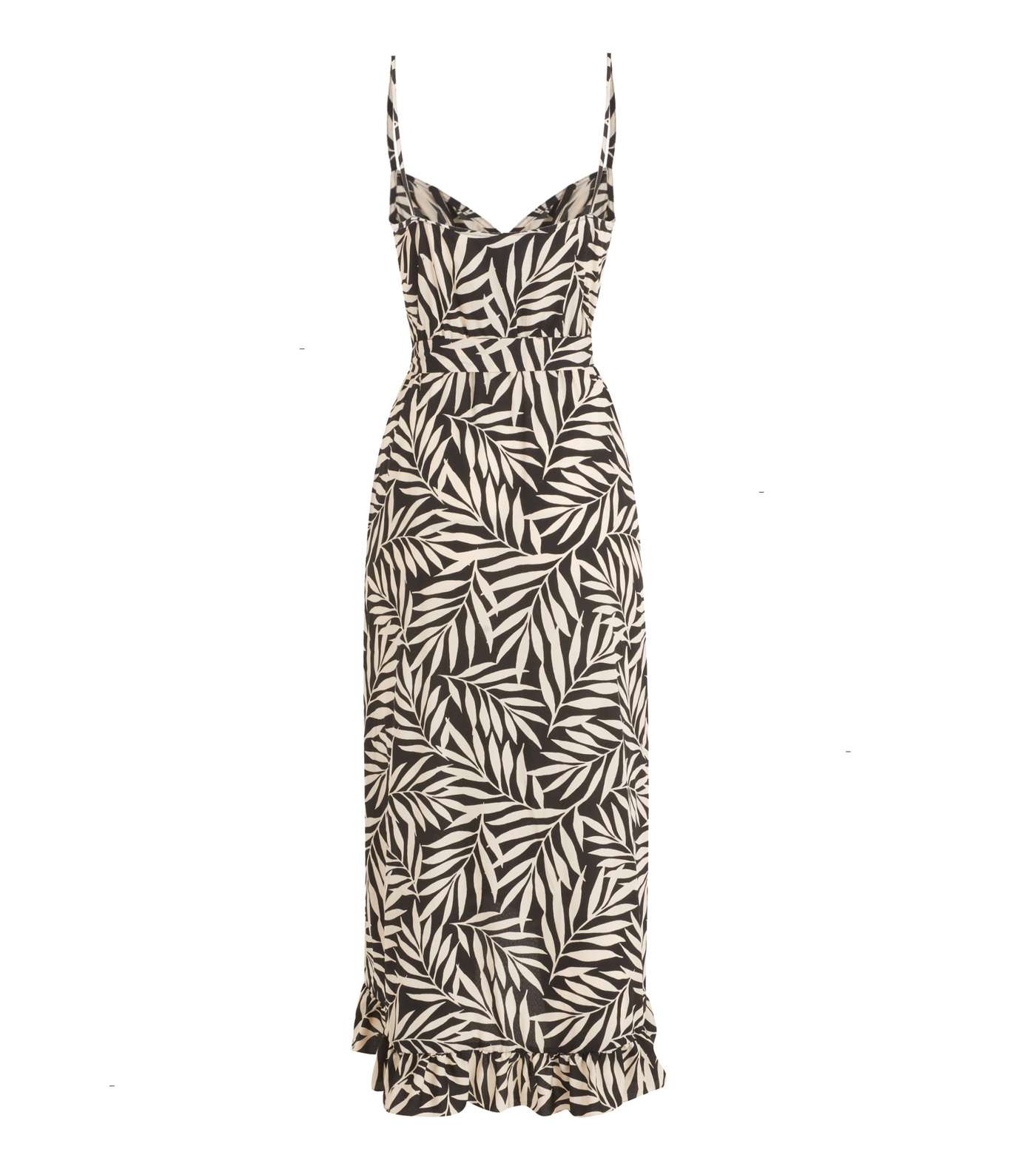 Black Tropical Palm Print Wrap Midi Dress Image 2