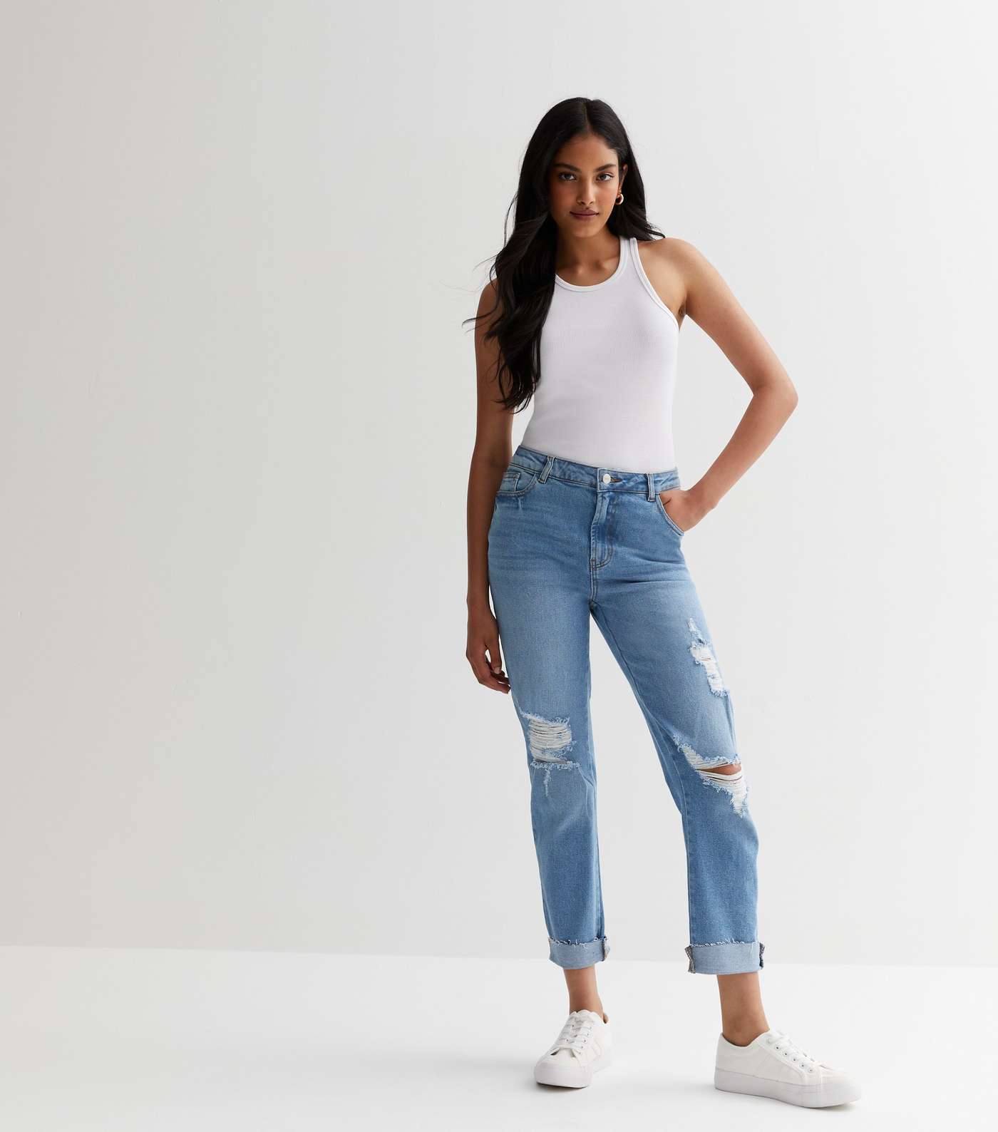 Urban Bliss Blue Ripped Straight Leg Jeans Image 2