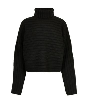 Girls Black Ribbed Knit Roll Neck Jumper New Look