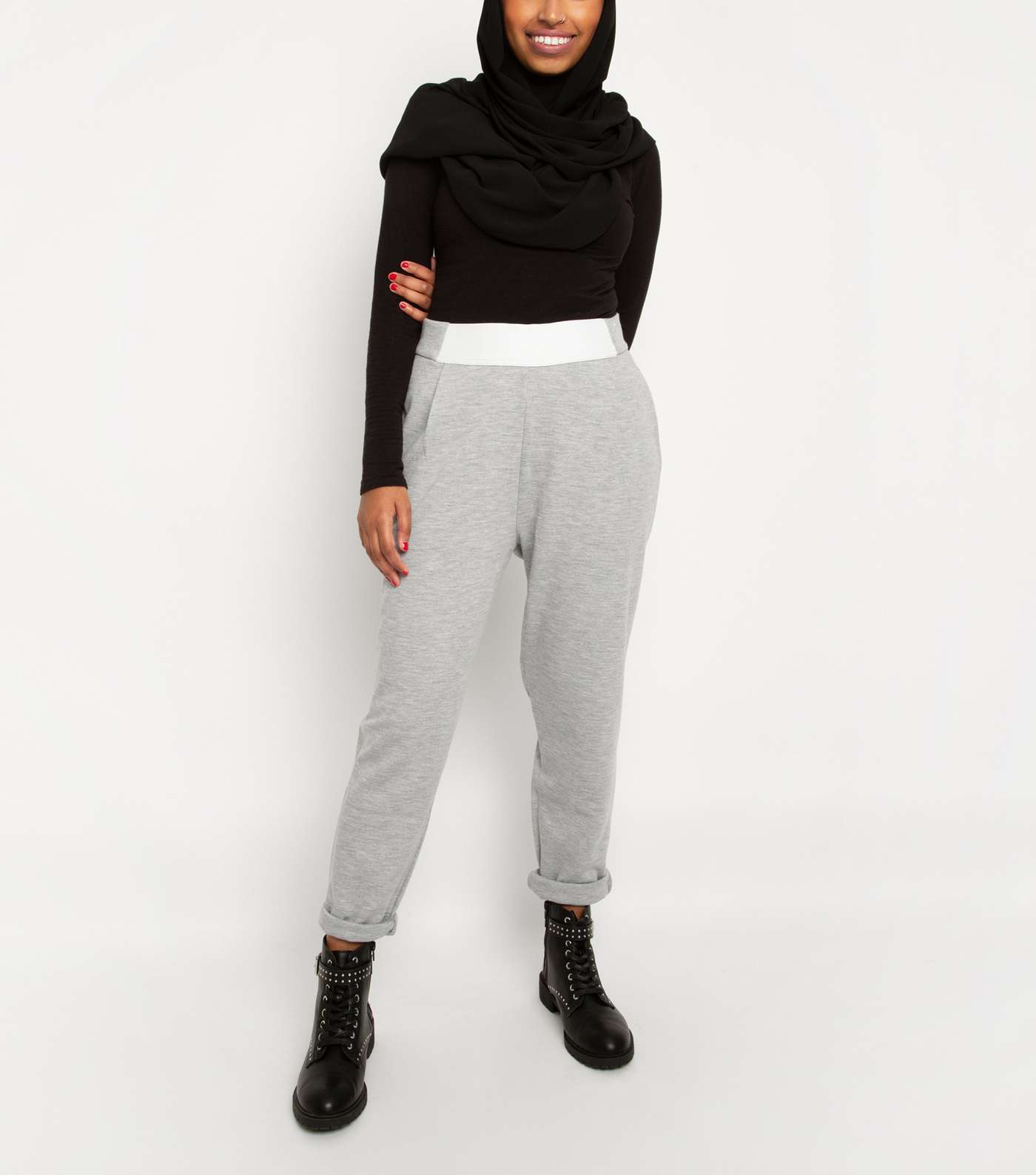 Till We Cover Pale Grey Contrast Waist Joggers