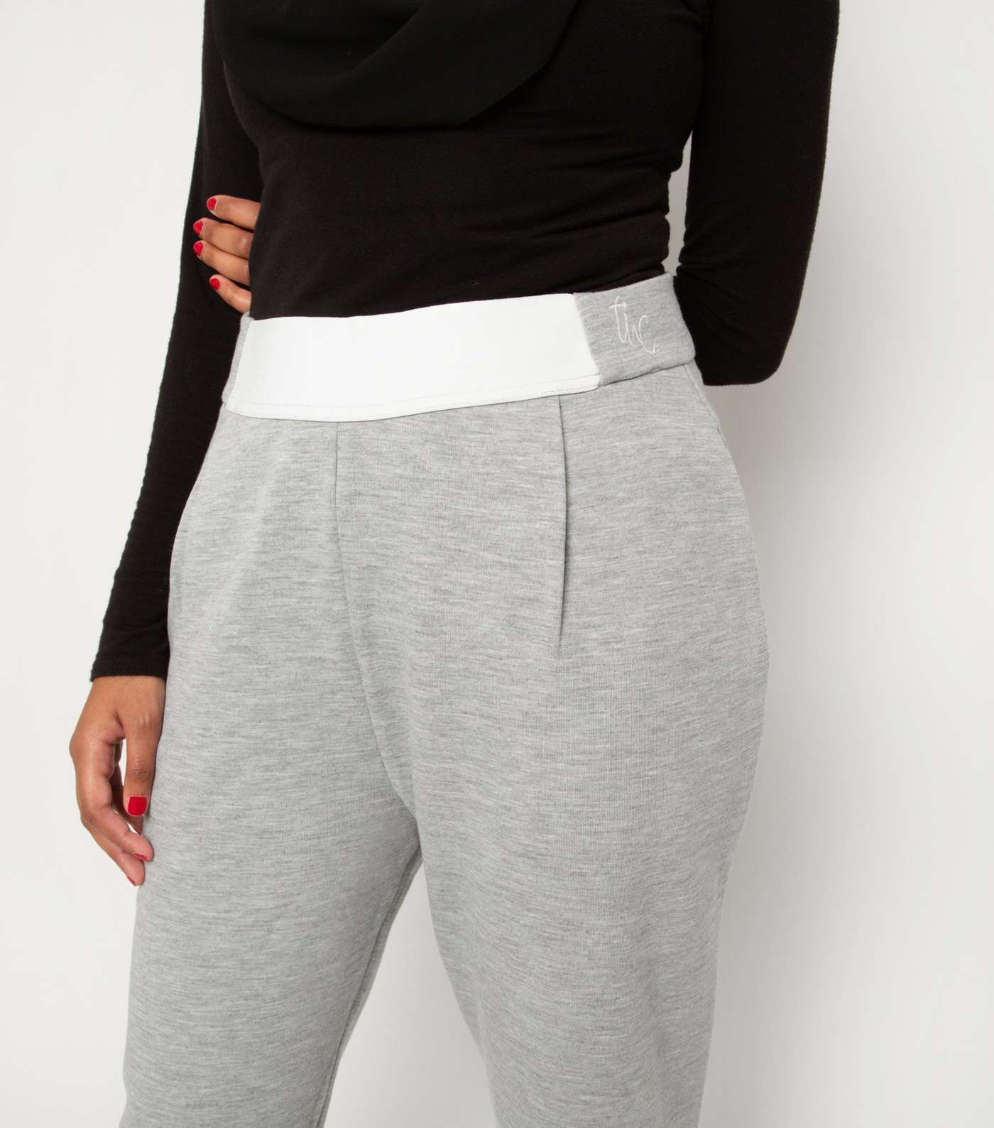 Till We Cover Pale Grey Contrast Waist Joggers Image 5
