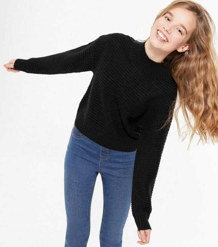 Girls Black Ribbed Knit High Neck Jumper New Look Girls Black Ribbed Knit High Neck Jumper New Look