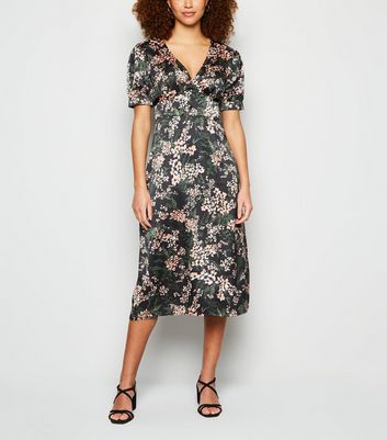 satin floral midi dress