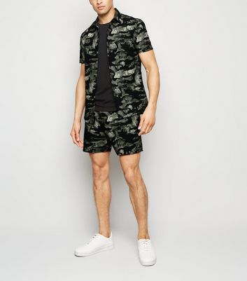 Image of Black Tropical Camo Ripstop Shirt New Look